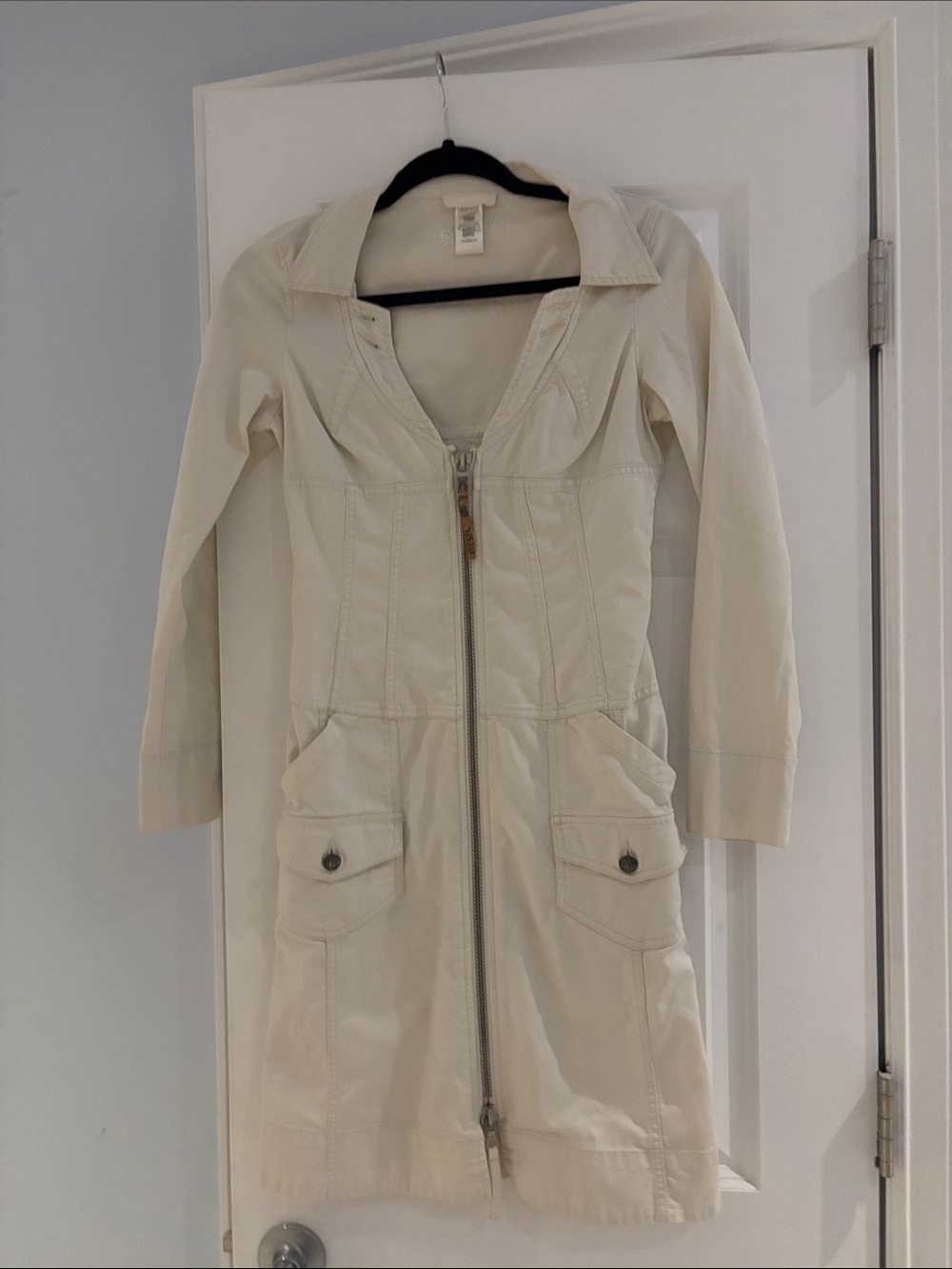 Diesel Cream Zip-Front Fitted Denim Dress